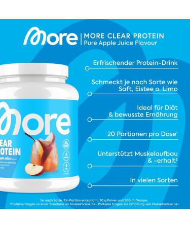 More Clear Protein - Pure Apple Juice 600g | Whey Isolate Protein Drink | Tested Quality - Made in Germany - Buy Online on GoSupps.com