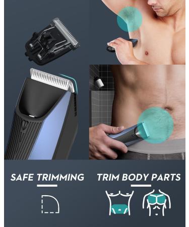 Men's Electric Body Groomer & Pubic Hair Trimmer | Waterproof, LED Light, Replaceable Ceramic Blade Heads, Recharge Dock | Blue - Buy Online on GoSupps.com