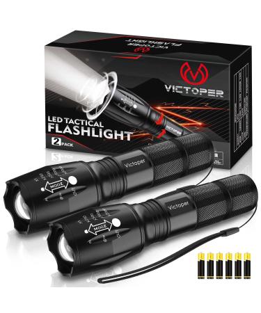 Victoper LED Flashlight 2 Pack Bright 2000 Lumens Tactical Flashlights High Lumens with 5 Modes Waterproof Focus Zoomable Flash Light Portable Flashlight for Camping Hiking Outdoor Home Emergency