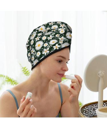 Hair Towel Wrap | Quick Drying Hair Towel Turban with Button - White Daisies & Bee Design - Buy Online on GoSupps.com