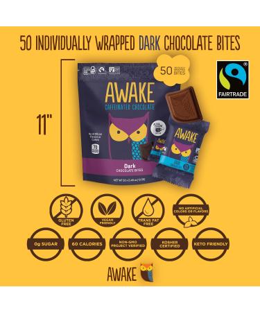 AWAKE Caffeinated Chocolate - Dark Chocolate - Pack of 50 - 0.48 Oz. - Buy Online on GoSupps.com