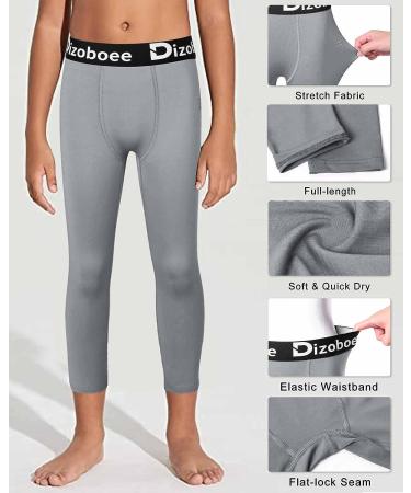 Dizoboee Boys Compression Pants Leggings - Youth Kids Athletic Basketball Base Layer 3/4 Length - Grey Large - Buy Online on GoSupps.com