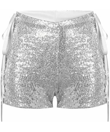Duohropke Women's Metallic Hot Pants - High Waist Sequin Glitter Shorts for Dance Sport Disco Carnival - XXL Silver - Buy Online on GoSupps.com