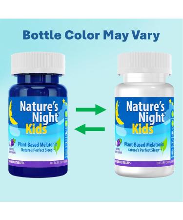 Nature's Night Kids | Plant Based Melatonin 1MG | Natural Grape Flavor | 60 Chewable Tablets | Gluten Free | Non-GMO | Drug Free | Vegan | 100% Natural | - Buy Online on GoSupps.com