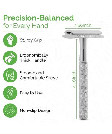 Double Edge Safety Razor - Eco-Friendly Shaving Set with 10 Platinum Coated Blades for Men & Women - Travel-Friendly Reusable Metal Razor - Buy Online on GoSupps.com