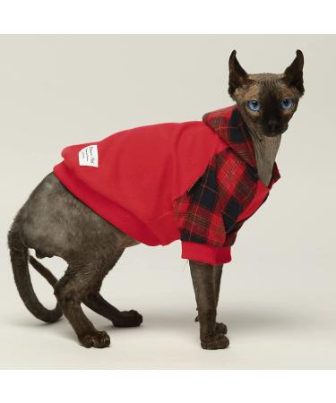 Fitwarm 100% Cotton Plaid Dog Hoodie | Lightweight Pet Sweatshirt for Dogs and Cats | Red Hooded Outfit - Buy Online on GoSupps.com