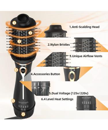 Dual Voltage Hot Air Brush - 1200W One-Step Blow Dryer & Volumizer for Curling Straightening and Drying - Travel-Friendly Detachable Oval Brush in Black Gold - Buy Online on GoSupps.com
