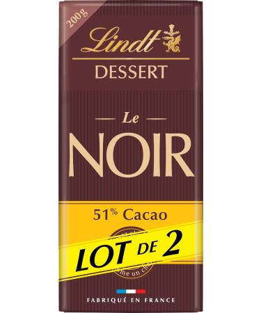 Lindt - DESSERT 51% Cocoa Black Tray - Dark Chocolate for Baking, 2 x 200g