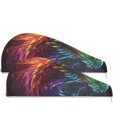 Rainbow Dragon Hair Towel 2 Pack | Ultra Absorbent Quick Dry Hair Turbans for Women & Girls | Perfect for Fast Hair Drying - Buy Online on GoSupps.com