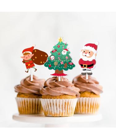 18pcs Glitter Santa Claus Christmas Tree Snowman Dessert Cupcake Topper Merry Christmas Winter Theme Decor Supplies Baby Shower Boys Girls Happy Birthday Decorations - Buy Online on GoSupps.com