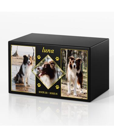 Bemaystar Personalized Pet Urns for Dogs Ashes - Custom Wooden Box with Photo for Pet Memorial Keepsake Photo Box Pet Cremation Urn Sympathy Gift for Pet Lovers Suitable for Weights Up to 56 lbs S(56 Pound) Custom 3 Photos