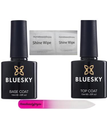 Bluesky Top and Base Coat Nail Gel Polish UV LED Soak Off Plus Homebeautyforyou Crystal Glass Nail File PLUS 2 Shine Wipes