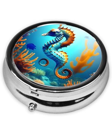 Seabed Coral Seahorse Round Pill Box - 3 Compartment Portable Organizer for Travel & Purse - Buy Online on GoSupps.com