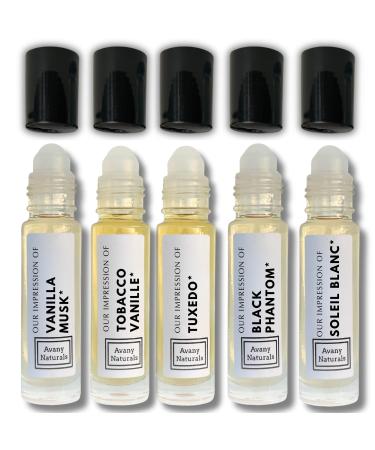 Mens Cologne Sampler Sets - Travel Size Perfume Scented Body Oil Alt Fragrances Replicant Perfume Roll on Mini Perfume Bottle for Man 5 pc (Vanilla Vibes)