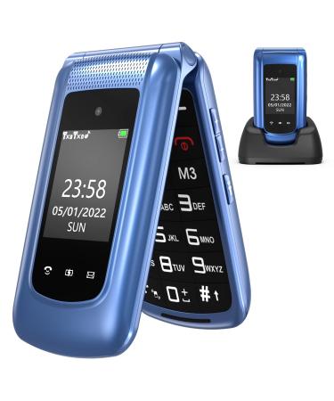CHAKEYAKE 2G Flip Phones Unlocked Sim Free Mobile Phone for Elderly Easy-to-Use Senior phone with Large Button SOS Button and Charging Cradle (Blue)