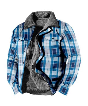 Hanxiulin fleece plush jacket fluffy warm zipper wool jacket men warm winter jacket windproof coat thick lightweight quilted light quilted jacket men trench coat jacket blue m