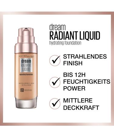 Maybelline Dream Radiant Liquid Foundation No. 05 Fair Porcelain - 30ml | Buy Online - International Shipping Available - Buy Online on GoSupps.com
