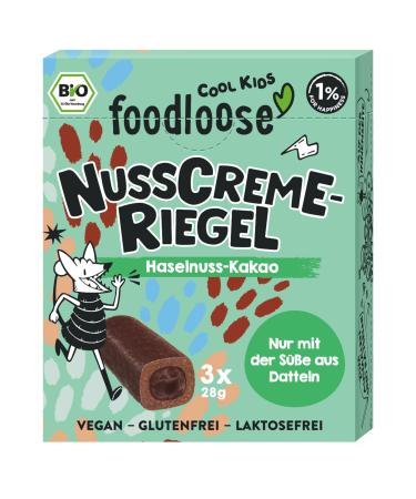 Foodlose Cool Kids Bio-Nusscreme bar hazelnut-cocoa |Delicious organic bar made of dates with a creamy hazelnut muscle chocolate filling |Vegan gluten -free & without refined sugar |3 pack hazelnut cocoa 1 piece (1 Pack)