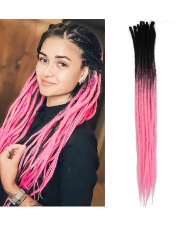 Thin 0.6cm synthetic dreadlock extensions handmade 24 inches 20 strands crochet hair long crochet braids hip-hop style soft dreads hair extensions 24inch-two colors 2-pink#