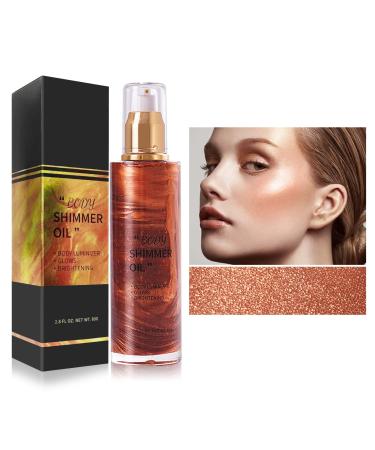 LOKFAR Face Body Luminizer  Waterproof Moisturizing Liquid Highlighter Makeup Liquid Body Bronzer Liquid Glow Illuminator  Smooth Body Shimmer Oil Body Glow Oil for Women (2.8 Fl.oz  04 Golden Brown)