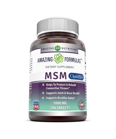 Amazing Formulas OptiMSM Tablets (Non-GMO,Gluten Free) Supports Connective Tissue, Healthy Aging & Joint Function, Skin Health (1000 mg, 200 Tablets) 1000 mg 200 Count (Pack of 1) - Buy Online on GoSupps.com