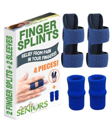 Simply SENIORS Finger Splint - 4 Pieces - Set of 2 Finger Splints + 2 Nylon Finger Sleeves for Trigger Finger & Arthritis Relief - Finger Brace for Straightening or Support for Broken Fingers