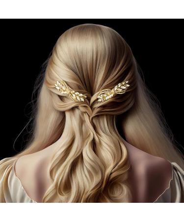 2PCS Gold Rhinestone Hair Barrettes | Sparkly Crystal Clips for Bridal & Wedding | Hair Accessories for Women & Girls - Buy Online on GoSupps.com