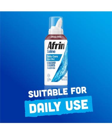 Afrin Saline Nasal Spray Twin Pack, 100% Drug Free, Saline Solution, Daily Care Nasal Spray for Everyday Congestion and Dry Nose, Easy Mist, 4.5 OZ (Pack of 2) 9 Ounce - Buy Online on GoSupps.com