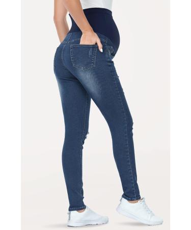 PACBREEZE Maternity Jeans Over Belly Slim High Waist Denim Pants, Ripped Indigo Blue XXL - Buy Online on GoSupps.com