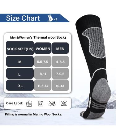 Merino Wool Ski Socks - 2 Pairs for Snowboarding, Hiking, Cold Weather - Thermal Knee High Warm Socks for Snow & Hunting (Black, Large) - Buy Online on GoSupps.com