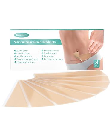 Krucasano Silicone Scar Removal Sheets - Keloid C Section Post Surgery & Acne Scars Treatment - 4 Month Supply 1.57 x 5.9 8 Sheets