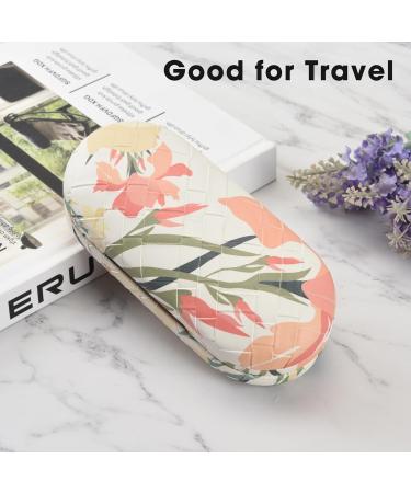 2 in 1 Contact Lens and Glasses Case - Dual Use Design with Mirror Tweezer & Solution Bottle - Portable Storage Kit for Travel & Office (Beige Flower - Buy Online on GoSupps.com