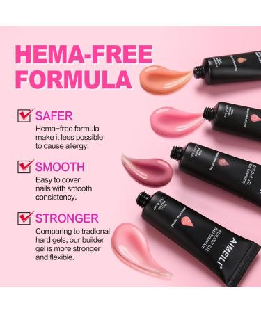 AIMEILI Builder Nail Gel Kit - 6 Colours 15ml, Clear Nude Pink Extension Gel Polish - UV LED Acrylic Builder Enhancement Kit - Buy Online on GoSupps.com