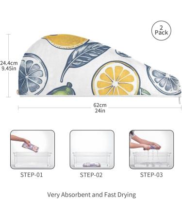 Retro Doodle Lime & Lemon Hair Towel 2 Pack | Super Absorbent Quick Dry Turbans for Women & Girls - Buy Online on GoSupps.com