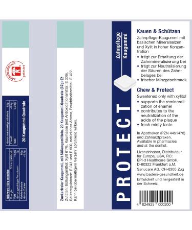 BADERs PROTECT Chewing Gum - Oral Hygiene & Dental Care | 4 Varieties 20 Squares | Buy Internationally - Buy Online on GoSupps.com