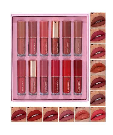 Mat Rouge L vres Liquides R gler - Kit Maquillage Labial 12 Couleurs Waterproof Non-Collant Longue Tenue Facile Appliquer pour Voyage Professionnel Rendez-Vous