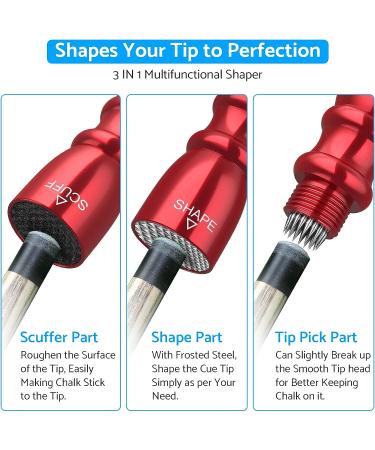 eSynic Professional Pool Cue Tips Shaper Set - 3 in 1 Tool for Billiard Cue, Accessories Gift - Red Color - Buy Online on GoSupps.com