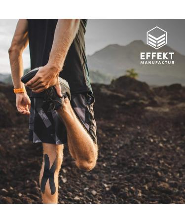 Effekt Waterproof Pre Cut Kinesiology Tape 10'' x 2'' - 25 Strips for Muscle Support & Injury Recovery - Blue + Black Belly Tape for Pregnancy - 50 Strips Included - Buy Online on GoSupps.com