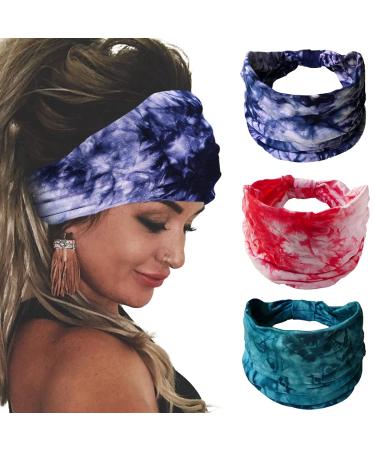 Bohend Boho Headbands Wide knotted Hair Bands Fashion Printing Bandeau Travel Stretchy Cotton Headband Sport Yoga Hair Accessories for Women and Girls (F)
