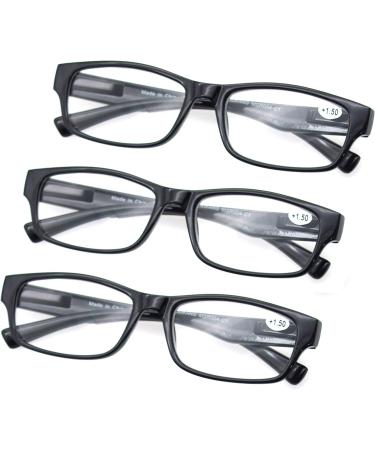 3 Pack 2.75 Reading Glasses for Men & Women - High Quality Rectangular Comfortable Black Reading Aid - Buy Online on GoSupps.com