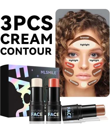 Kit de Contour Visage 3 Pi ces - Stick Contour Cr me Bronzant Highlighter et Blush - Sculpture des Joues Longue Tenue - Maquillage Professionnel Set C - Buy Online on GoSupps.com