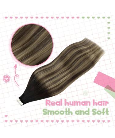 Youngsee Real Hair Extensions Tape Balayage 50cm | Seamless Tape In Remy Hair - Black/Brown/Blonde #1B/4/27 - 50g - Buy Online on GoSupps.com