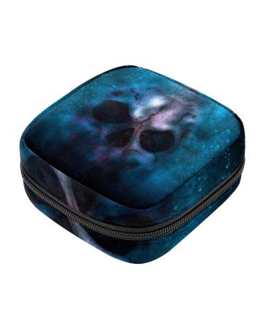 Creephery blue pirate skull storage bag for women menstrual pads portable menstrual cup bag with zip for teenagers girls women women