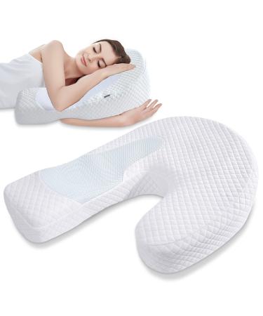 HOMCA Side Sleeper Pillow Body Pillow for Adults Memory Foam Pillow with U-Shaped Contoured Support for Neck, Back, and Shoulder Pain Relief with Removable Washable Cover White