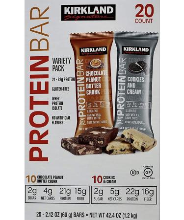 Kirkland Signature Protein Bars Chocolate Peanut Butter Chunk/ Cookies & Cream Flavor, 42.4 Oz, 20 Count