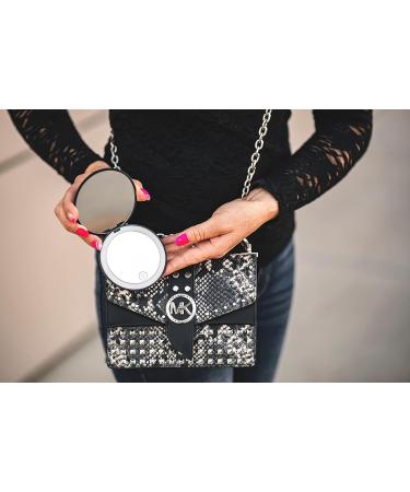 Rechargeable LED Compact Travel Mirror with 5X Magnification, 3 Light Settings, and Free Tweezers - Buy Online on GoSupps.com
