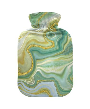 Green Yellow Marble Hot Water Bottle with Cover Hot Water Bottles for Pain Relief Hot Water Bag for Pregnant Women 2L