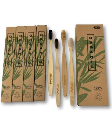 EKNA Bamboo Toothbrush Set - 4 Pack | 100% Vegan & BPA-Free | Medium & Hard Bristles - Eco-Friendly Oral Care - Buy Online on GoSupps.com