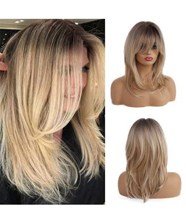 Esmee 16 inch long straight hair wigs for women ombre color black to blond naturally synthetic heat -resistant wigs with pony 16 inch blonde b - Buy Online on GoSupps.com