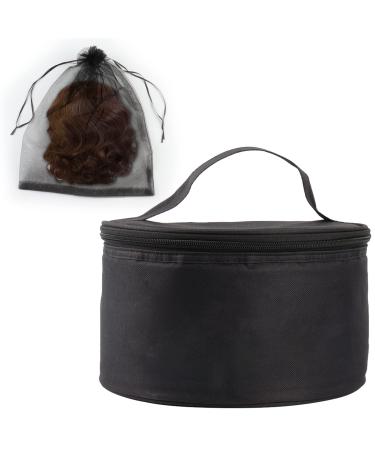 Wig Travel Case Foldable Round Wig Box Lightweight and Durable Travel Makeup Bag for Men and Women Black